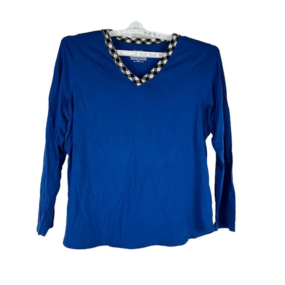 Sleep Sense Petites PXL Blue Long Sleeve Top V Neck